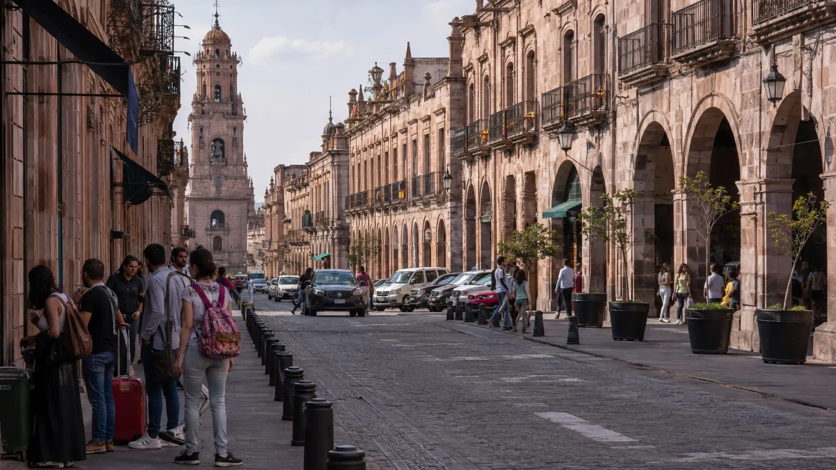 Viajeros en el Centro Histórico de Morelia